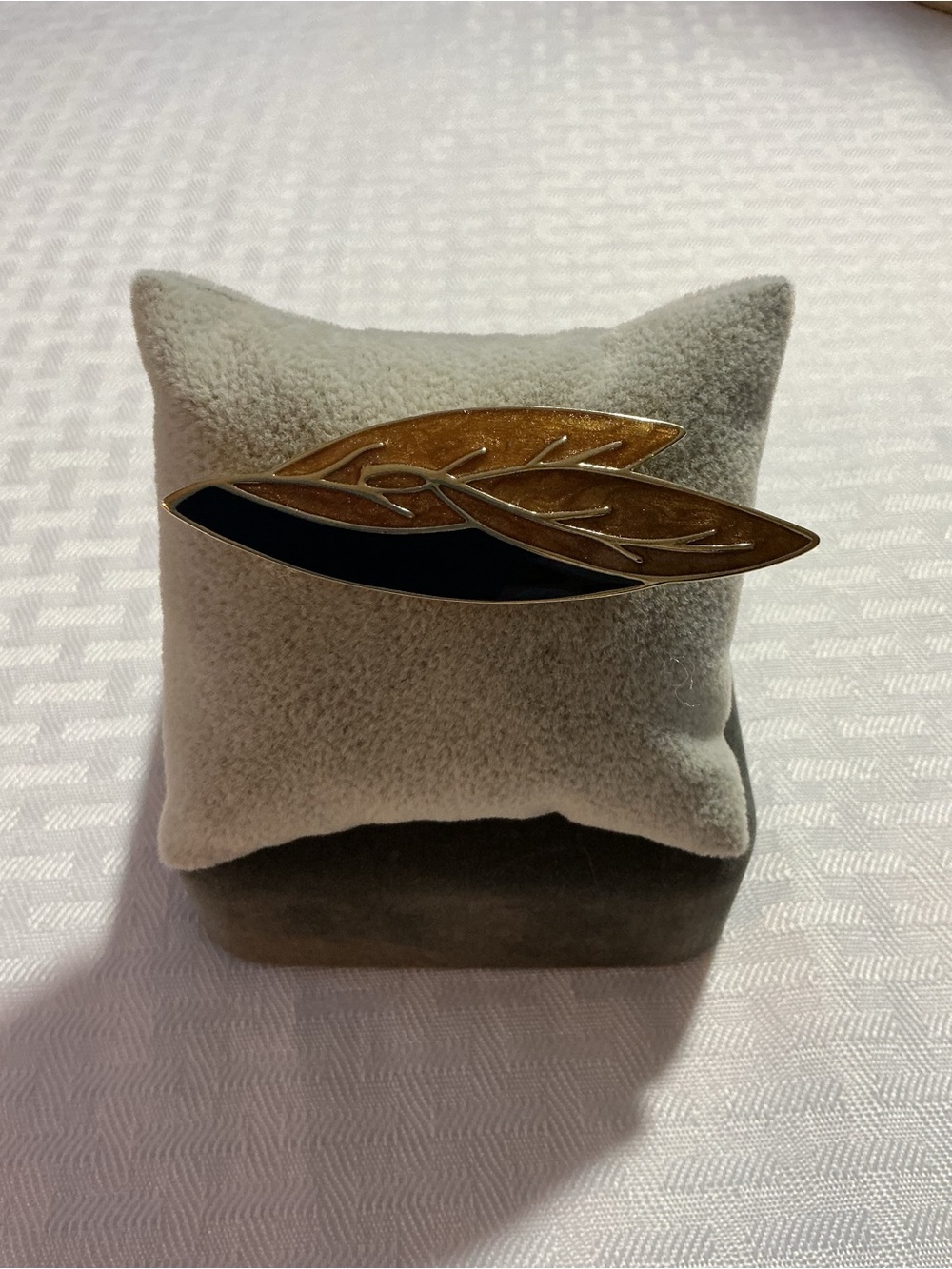 Trifari Signed Vintage Amber and Black Enamel Leaf Gold Tone Brooch